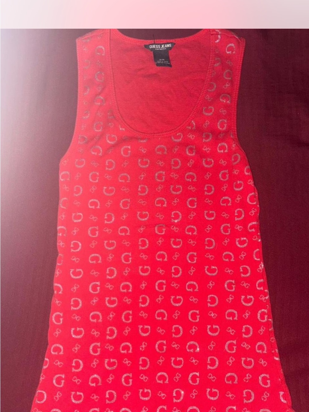 Guess Red Logo Print Ribbed Tank